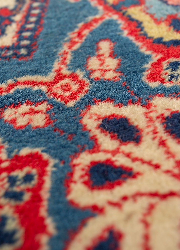 aalam red and orange wool hand knotted Rug - CloseUp
