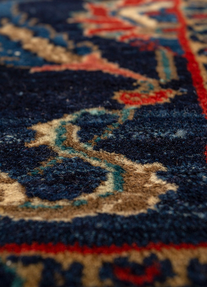 aalam blue wool hand knotted Rug - CloseUp