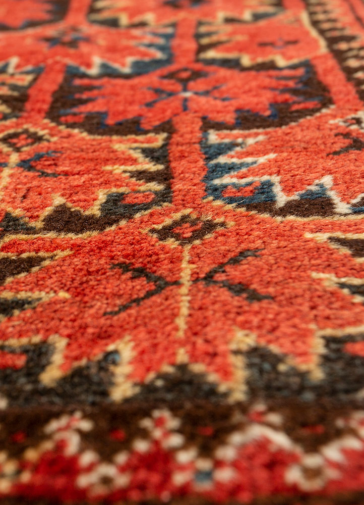 kiaan red and orange wool hand knotted Rug - CloseUp