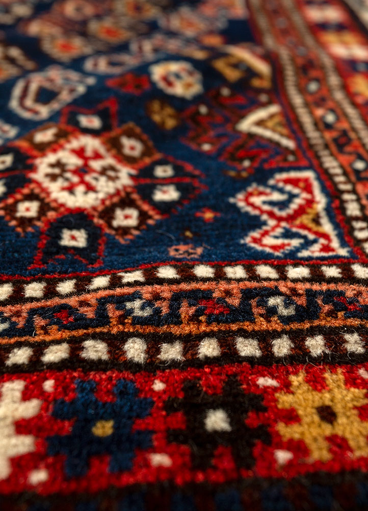 aalam red and orange wool hand knotted Rug - CloseUp
