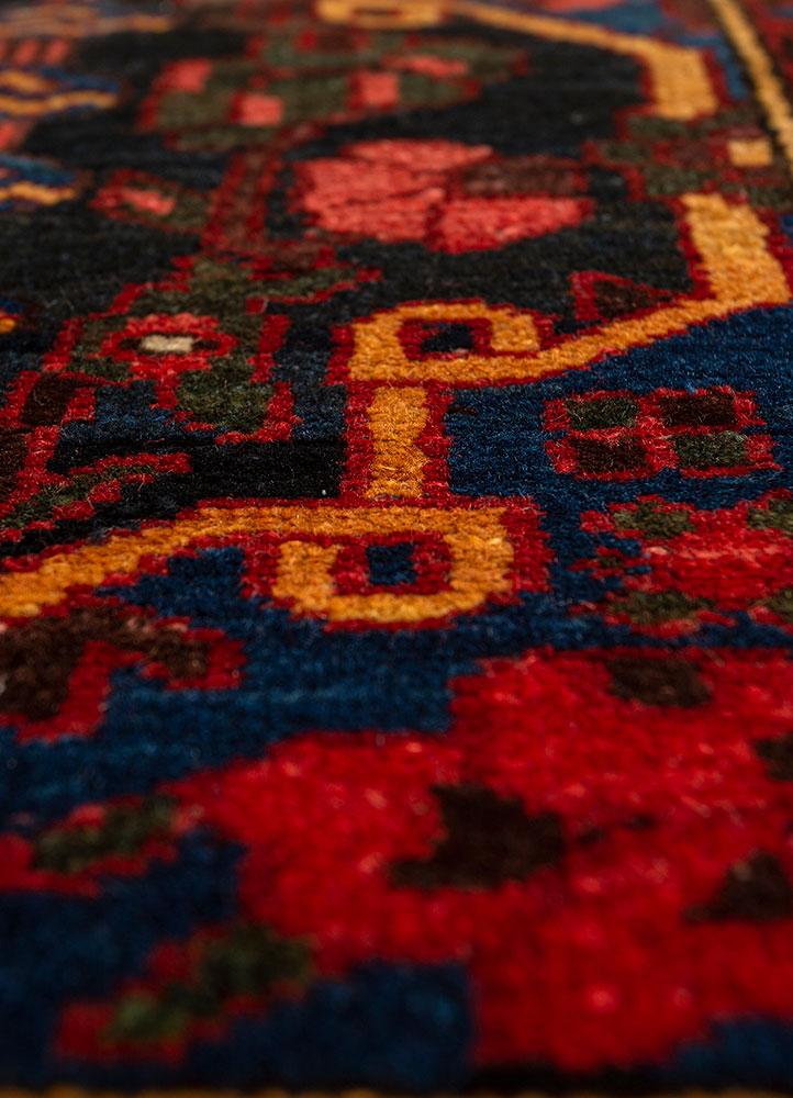 aalam red and orange wool hand knotted Rug - CloseUp