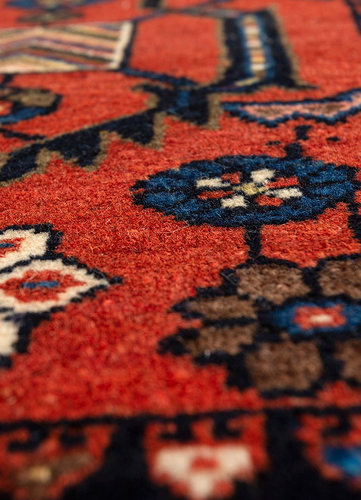 aalam red and orange wool hand knotted Rug - CloseUp