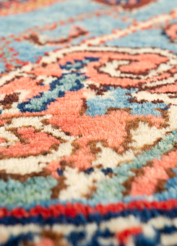 aalam red and orange wool hand knotted Rug - CloseUp