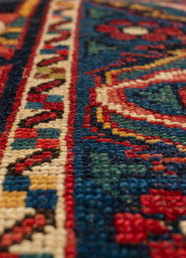 aalam blue wool hand knotted Rug - CloseUp