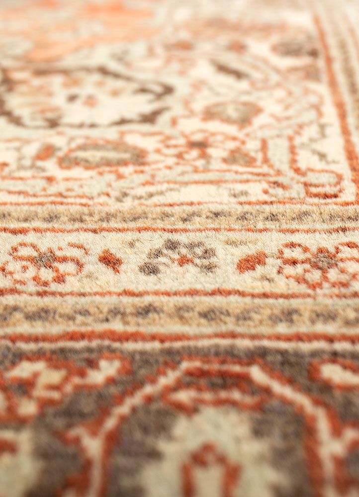 aalam red and orange wool hand knotted Rug - CloseUp