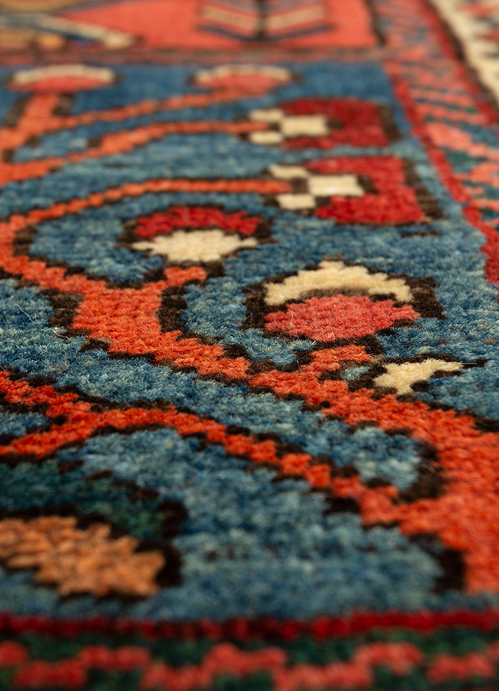 aalam blue wool hand knotted Rug - CloseUp