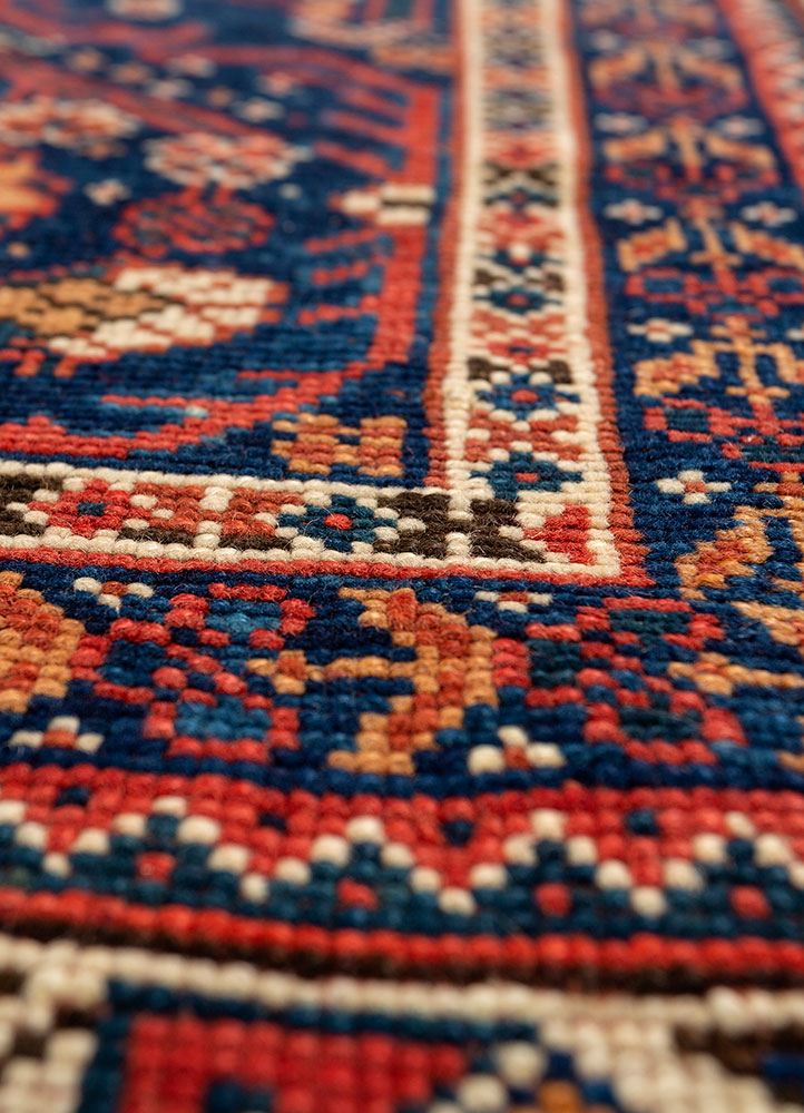 aalam blue wool hand knotted Rug - CloseUp