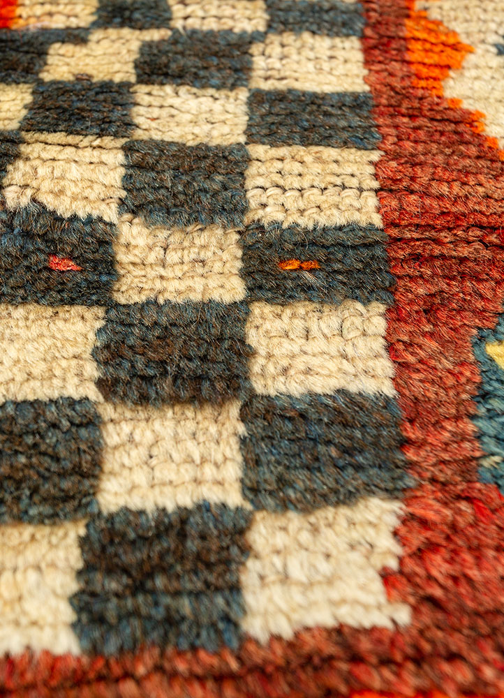 nuray red and orange wool hand knotted Rug - CloseUp