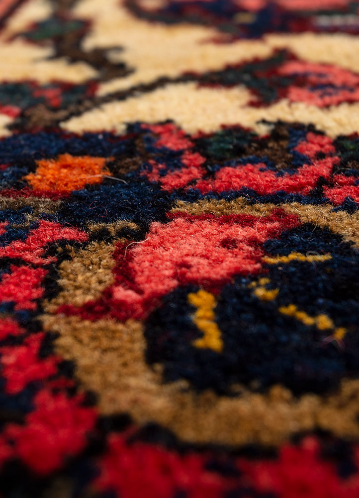 aalam red and orange wool hand knotted Rug - CloseUp
