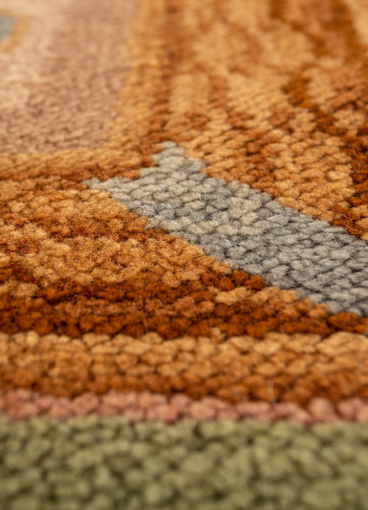 aalam green wool hand knotted Rug - CloseUp
