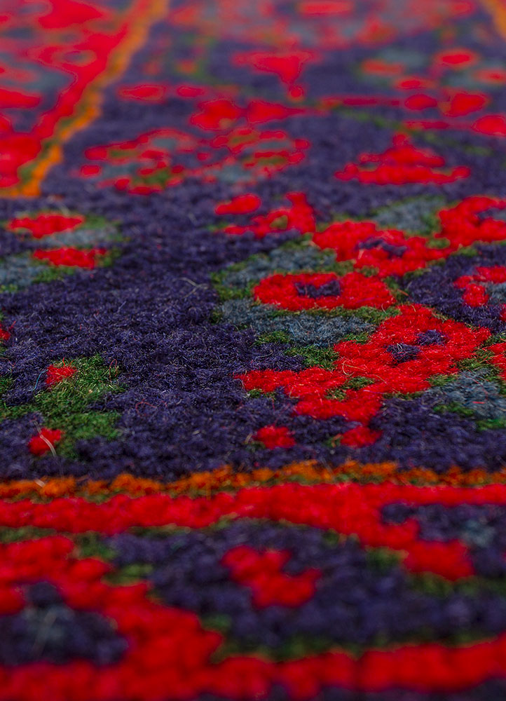 aalam red and orange wool hand knotted Rug - CloseUp