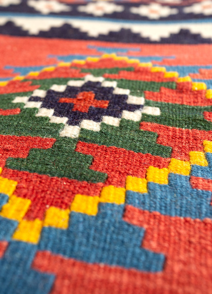nayaab blue wool flat weaves Rug - CloseUp