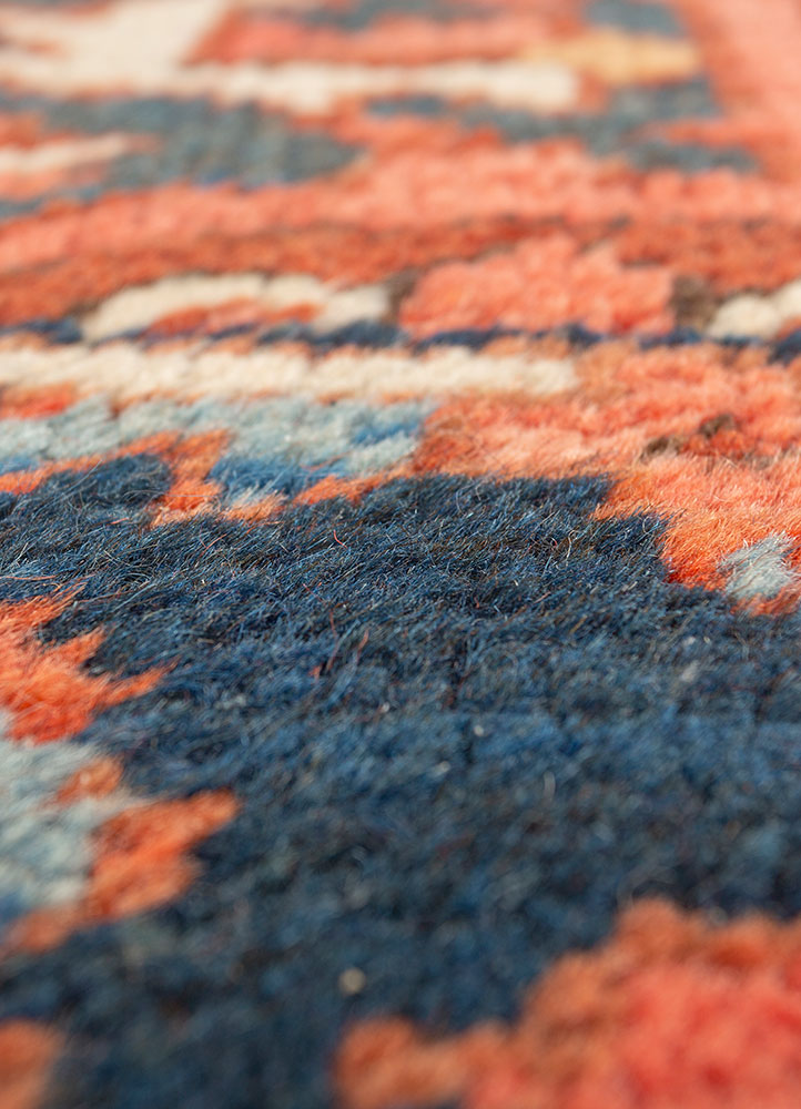 aalam red and orange wool hand knotted Rug - CloseUp