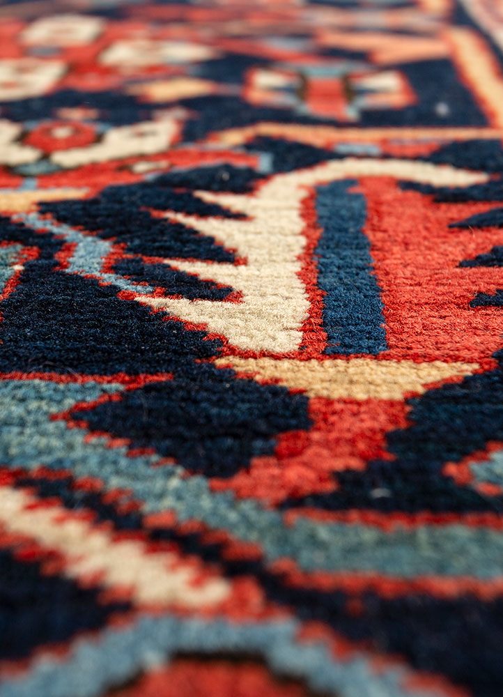 aalam red and orange wool hand knotted Rug - CloseUp