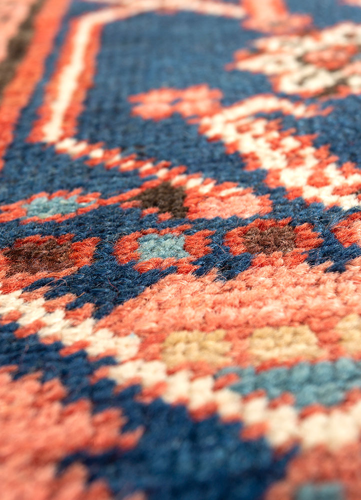 aalam red and orange wool hand knotted Rug - CloseUp