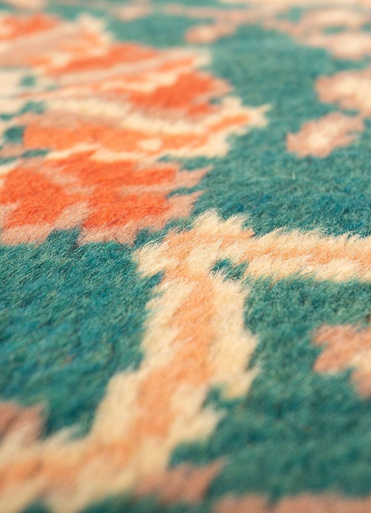 aalam red and orange wool hand knotted Rug - CloseUp