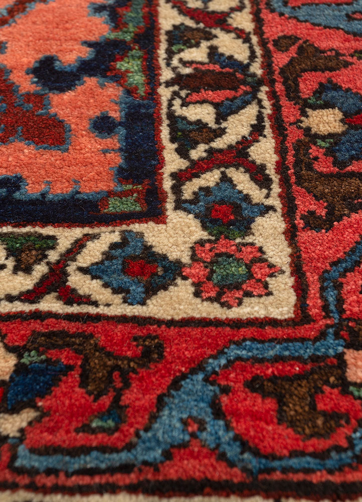 aalam red and orange wool hand knotted Rug - CloseUp