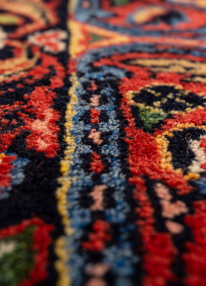 aalam red and orange wool hand knotted Rug - CloseUp