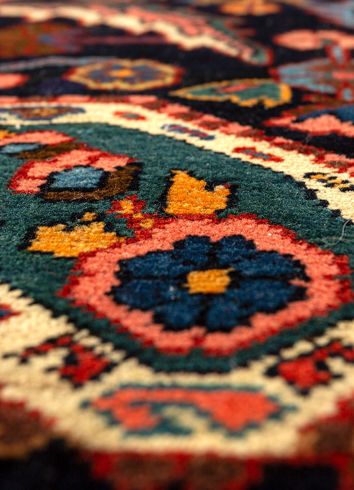 aalam blue wool hand knotted Rug - CloseUp