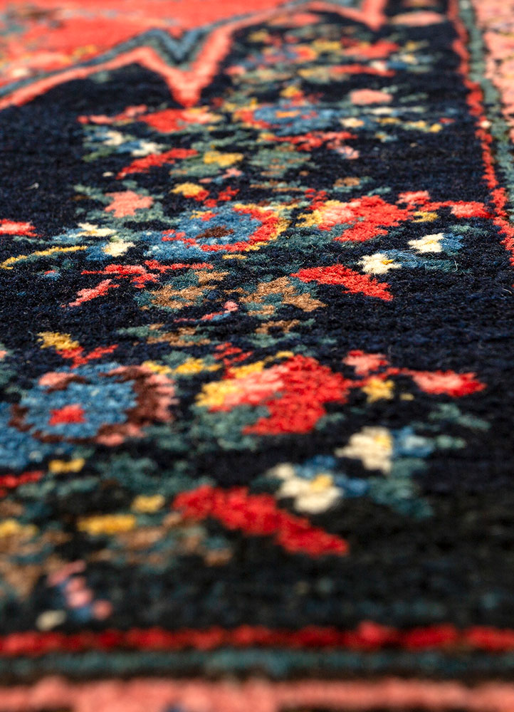 aalam red and orange wool hand knotted Rug - CloseUp