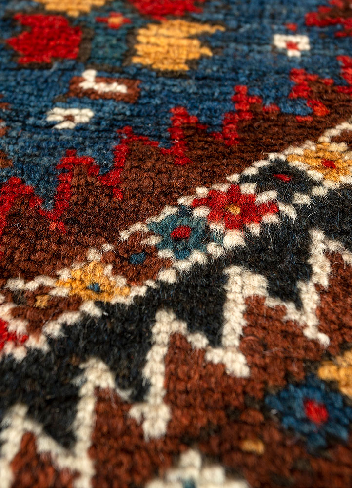 aalam blue wool hand knotted Rug - CloseUp