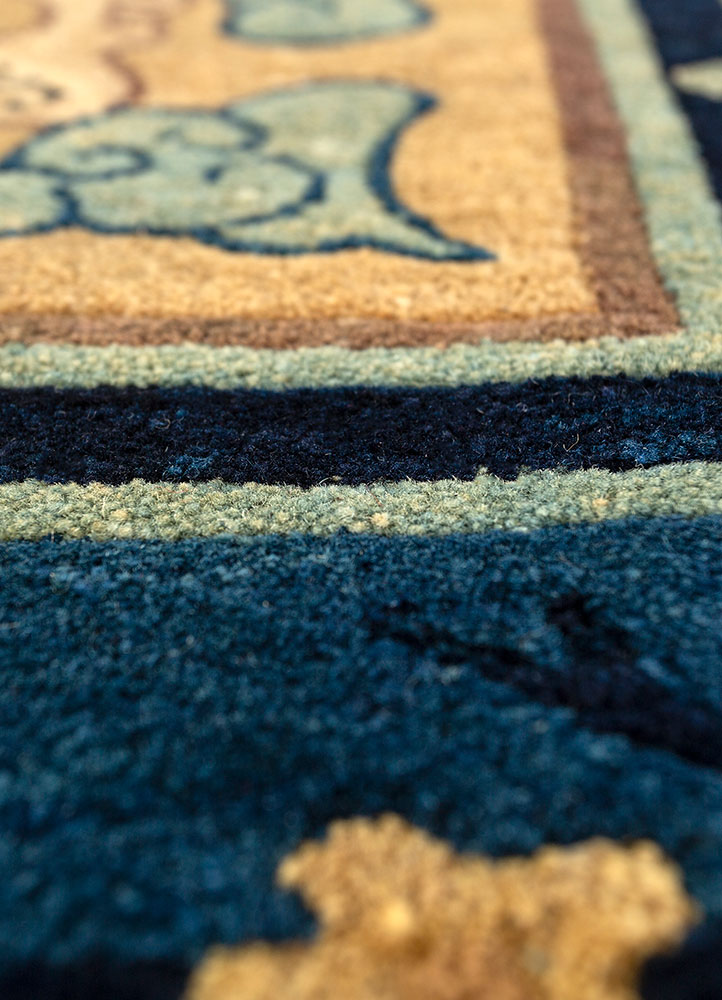 pechino green wool hand knotted Rug - CloseUp