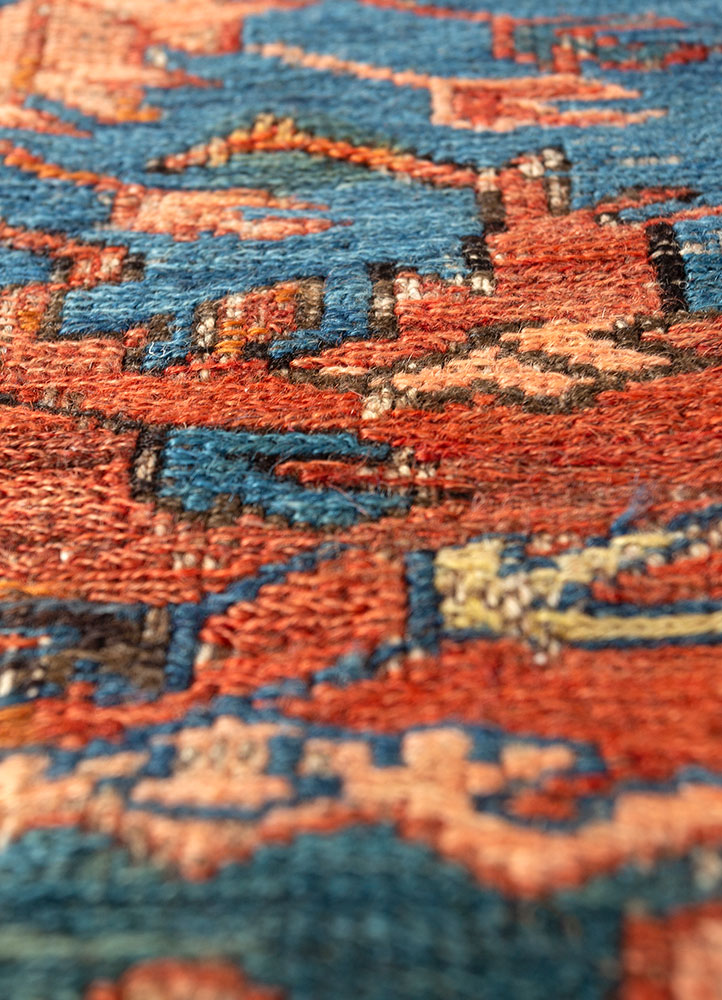 aalam red and orange wool hand knotted Rug - CloseUp