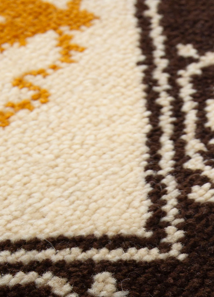 aalam beige and brown wool hand knotted Rug - CloseUp