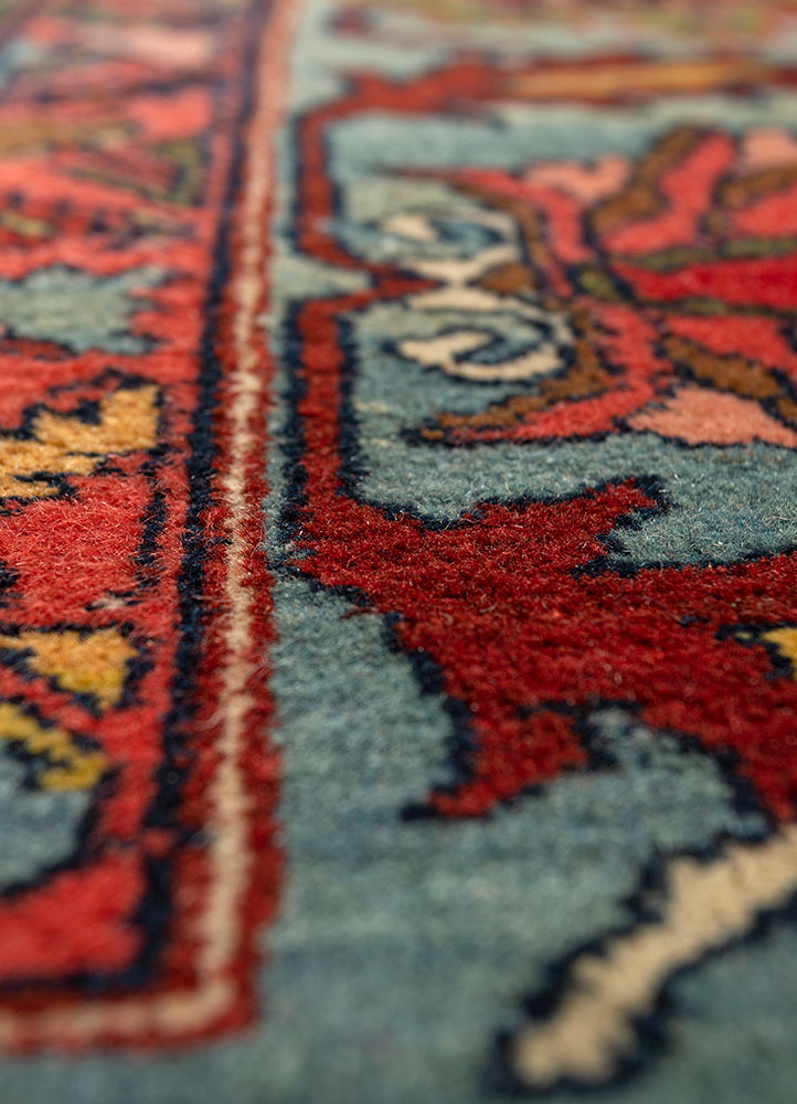 aalam red and orange wool hand knotted Rug - CloseUp