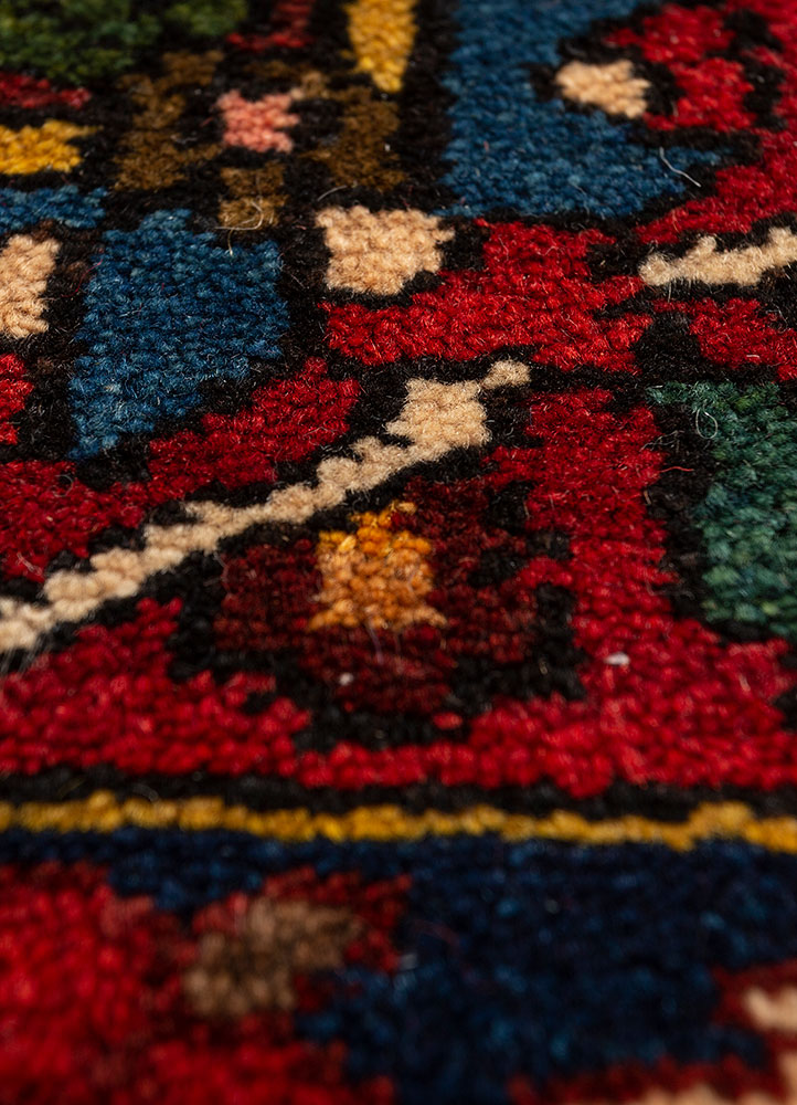 aalam red and orange wool hand knotted Rug - CloseUp