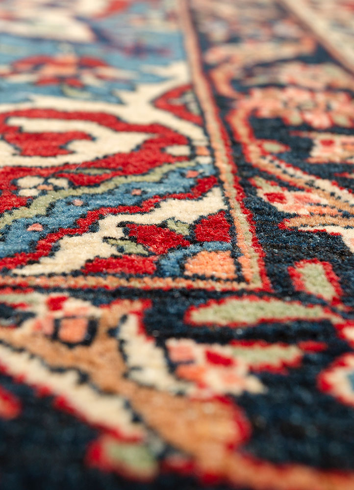 aalam red and orange wool hand knotted Rug - CloseUp