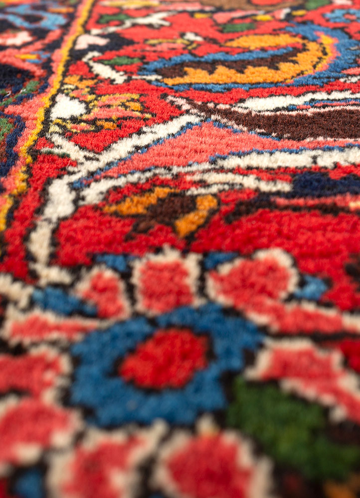 aalam red and orange wool hand knotted Rug - CloseUp