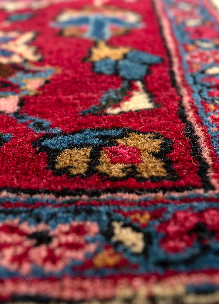 aalam blue wool hand knotted Rug - CloseUp