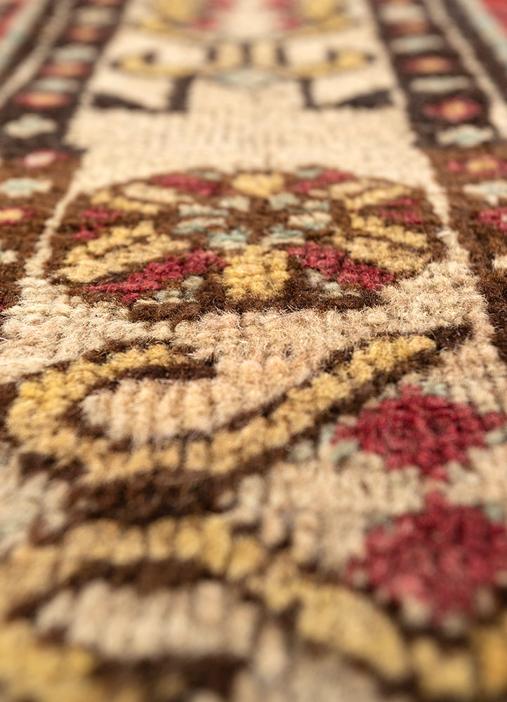 aalam red and orange wool hand knotted Rug - CloseUp