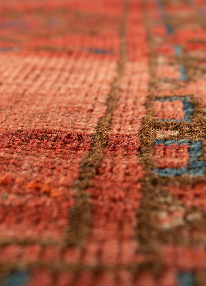 kiaan red and orange wool hand knotted Rug - CloseUp