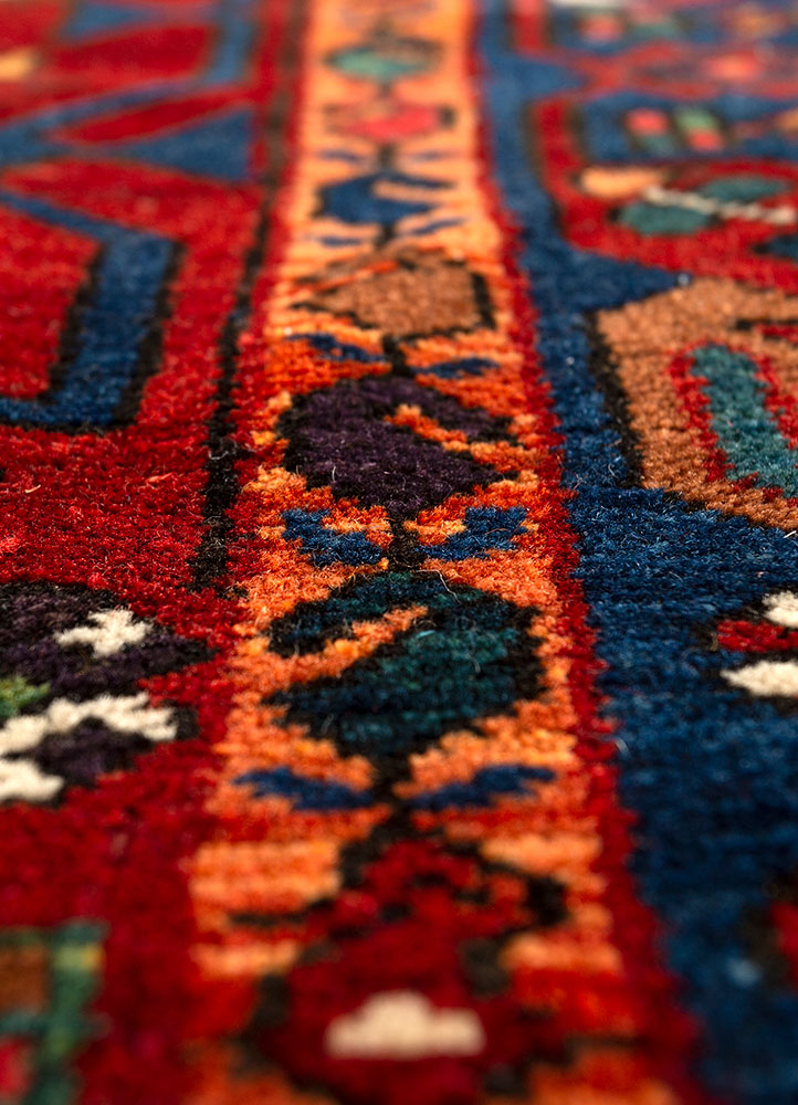aalam blue wool hand knotted Rug - CloseUp