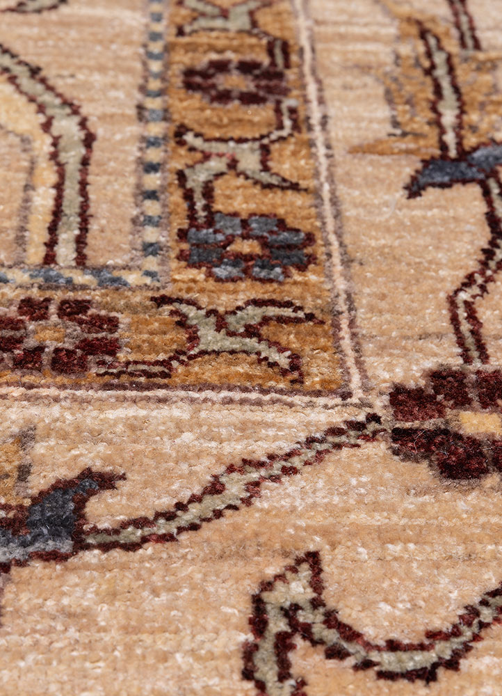 aalam red and orange wool hand knotted Rug - CloseUp