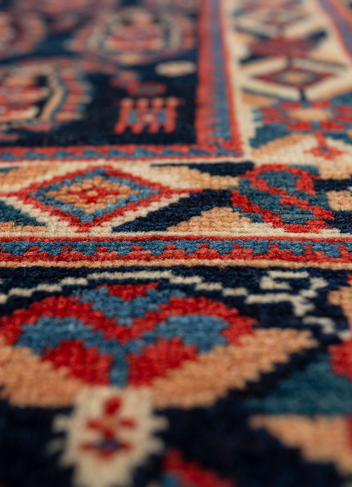 aalam blue wool hand knotted Rug - CloseUp