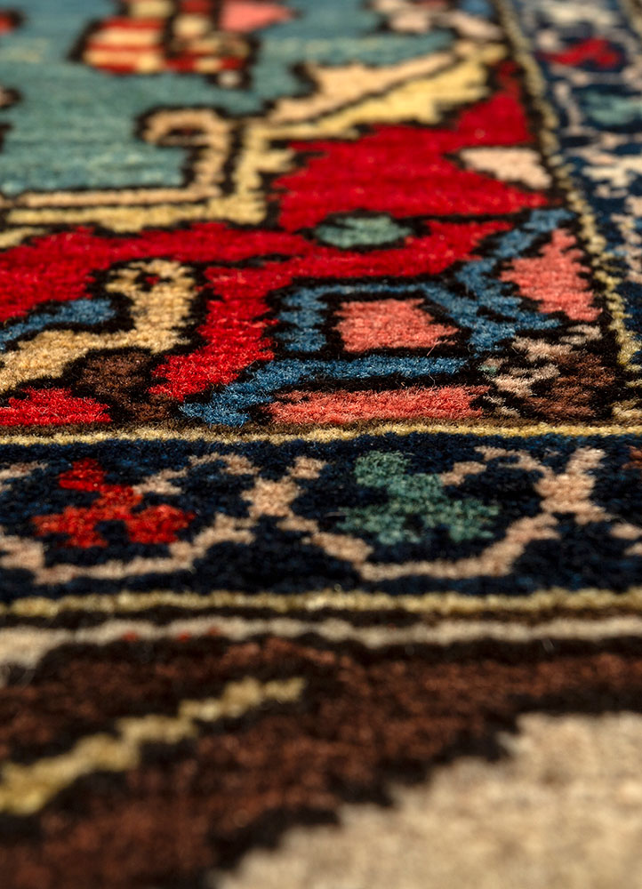 aalam blue wool hand knotted Rug - CloseUp