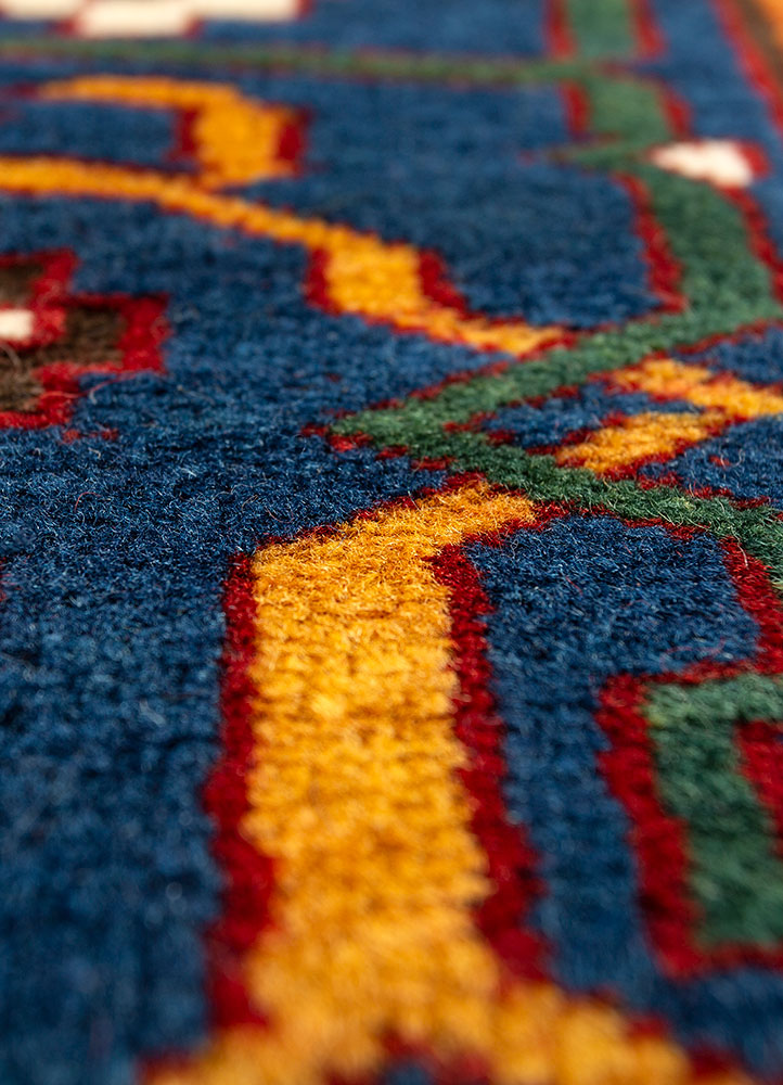 aalam red and orange wool hand knotted Rug - CloseUp