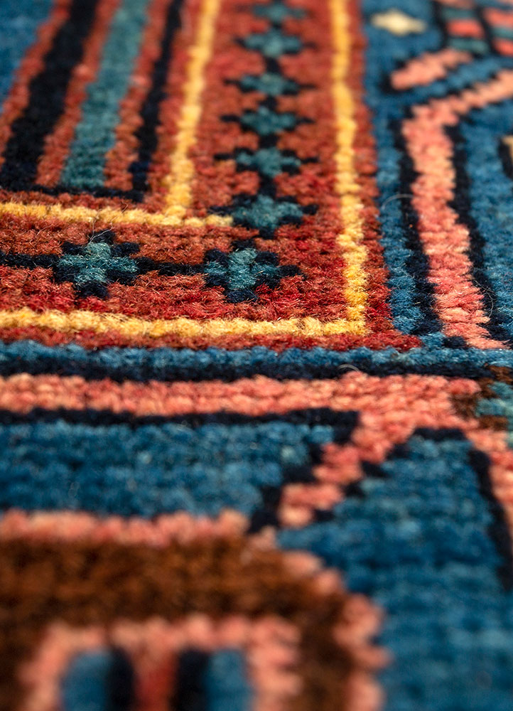 aalam blue wool hand knotted Rug - CloseUp
