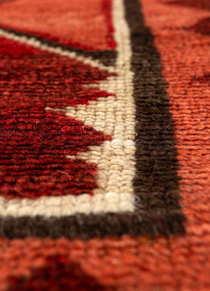nuray red and orange wool hand knotted Rug - CloseUp