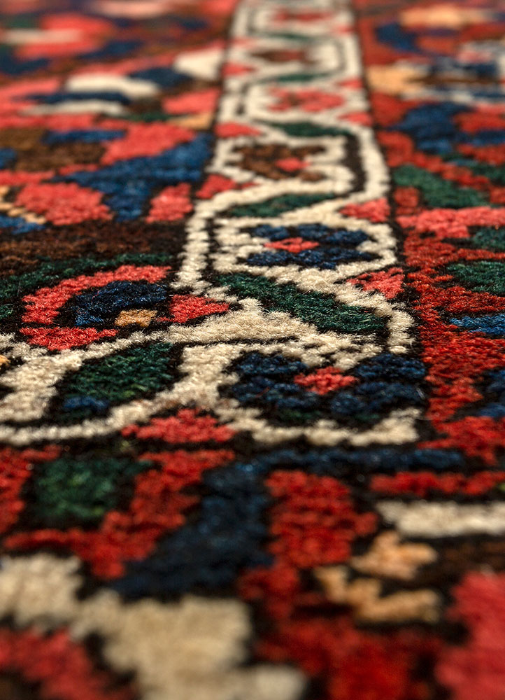 aalam red and orange wool hand knotted Rug - CloseUp
