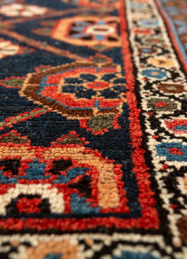 aalam blue wool hand knotted Rug - CloseUp