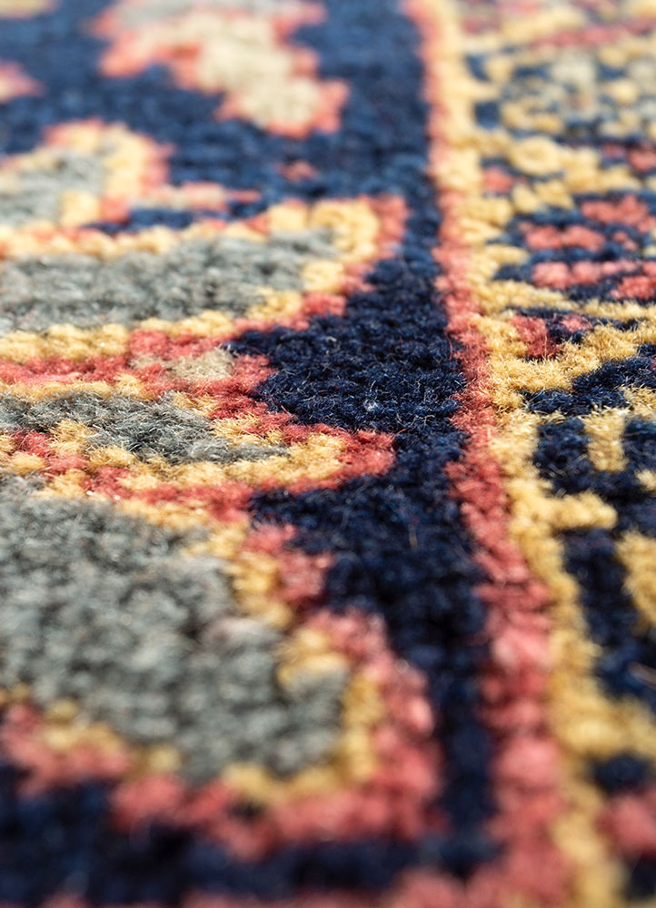 aalam red and orange wool hand knotted Rug - CloseUp