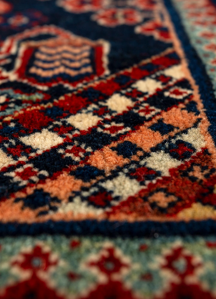 aalam blue wool hand knotted Rug - CloseUp