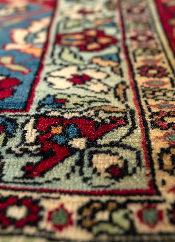 aalam blue wool hand knotted Rug - CloseUp