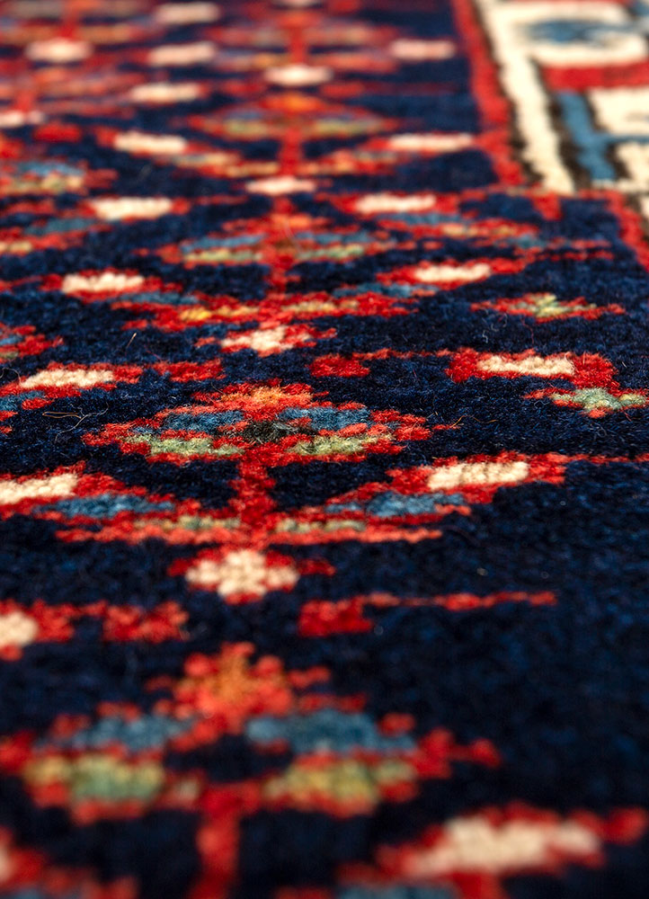 aalam blue wool hand knotted Rug - CloseUp