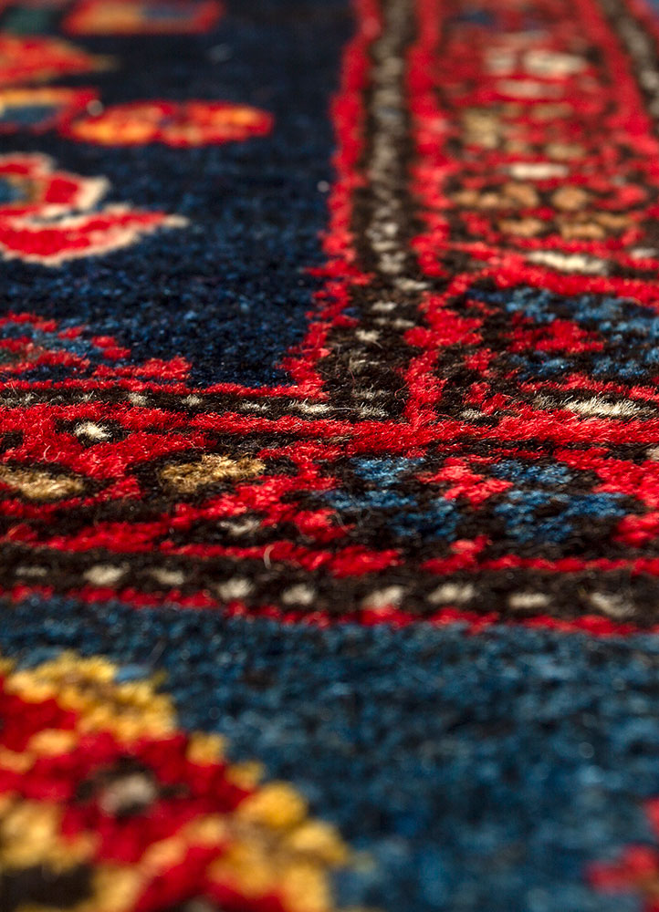 aalam blue wool hand knotted Rug - CloseUp