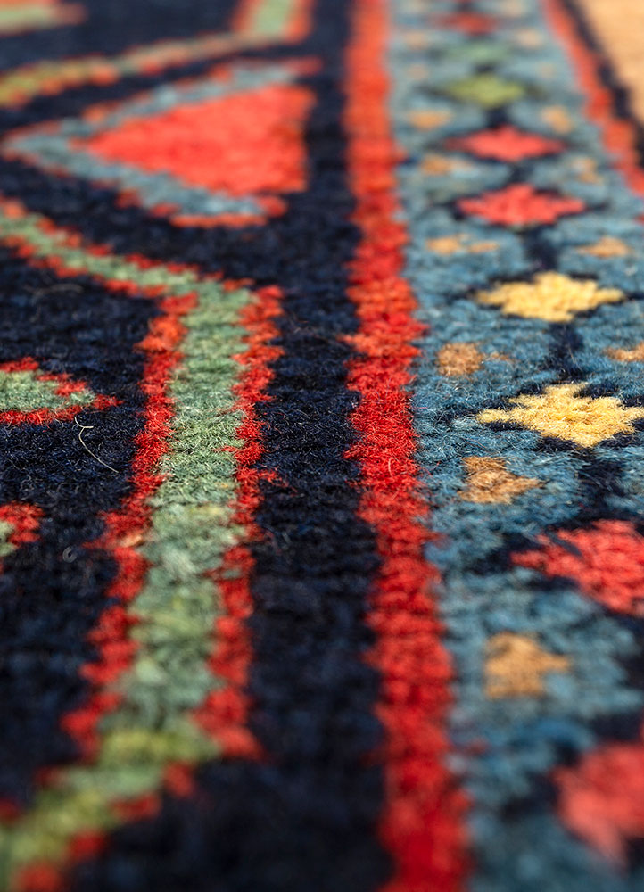 aalam blue wool hand knotted Rug - CloseUp